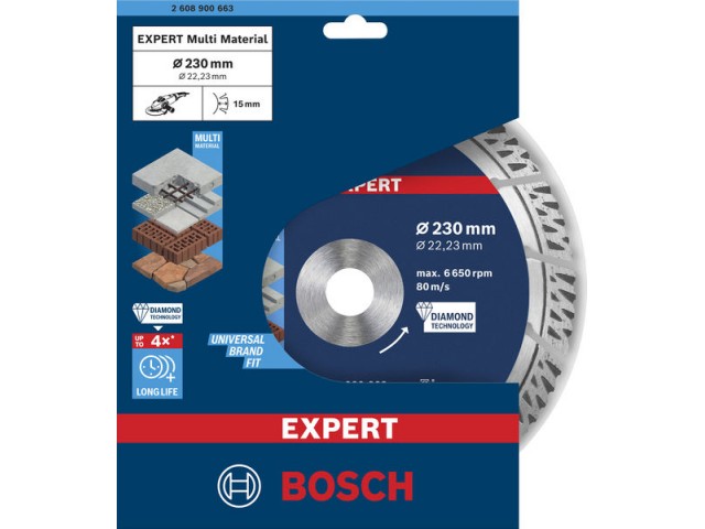 Diamantna rezalna plošča Bosch EXPERT MultiMaterial, Dimenzije: 230x22,23x2,4x15mm, 2608900663